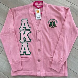 Vintage AKA Pink Button-Front Cardigan with Pink Letters New with tags Medium